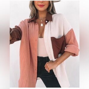 Vici x Jill Cindy Cotton Colorblock Button Down Top